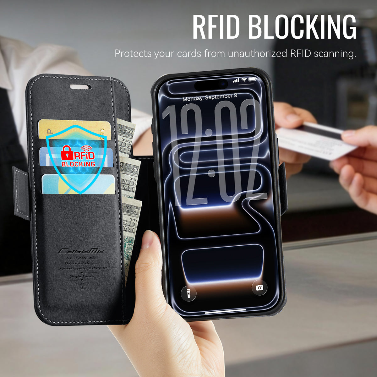 CASEME for iPhone 18 Pro / 17 Pro Case 053 Magnetic RFID Blocking Wallet Flip Leather Phone Cover