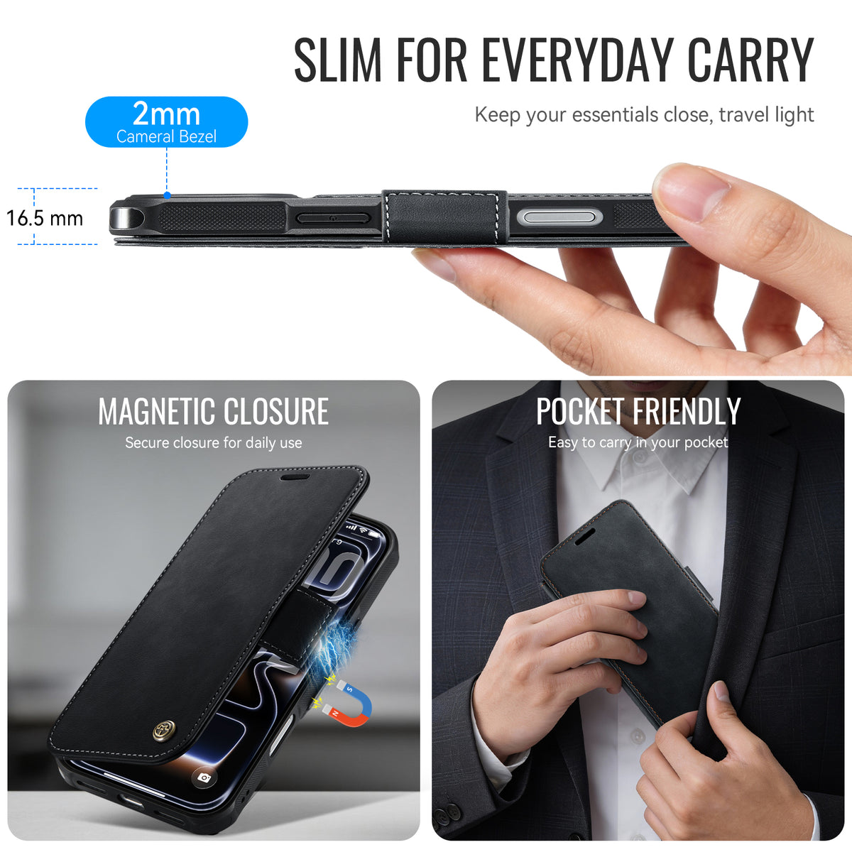 CASEME for iPhone 18 Pro / 17 Pro Case 053 Magnetic RFID Blocking Wallet Flip Leather Phone Cover