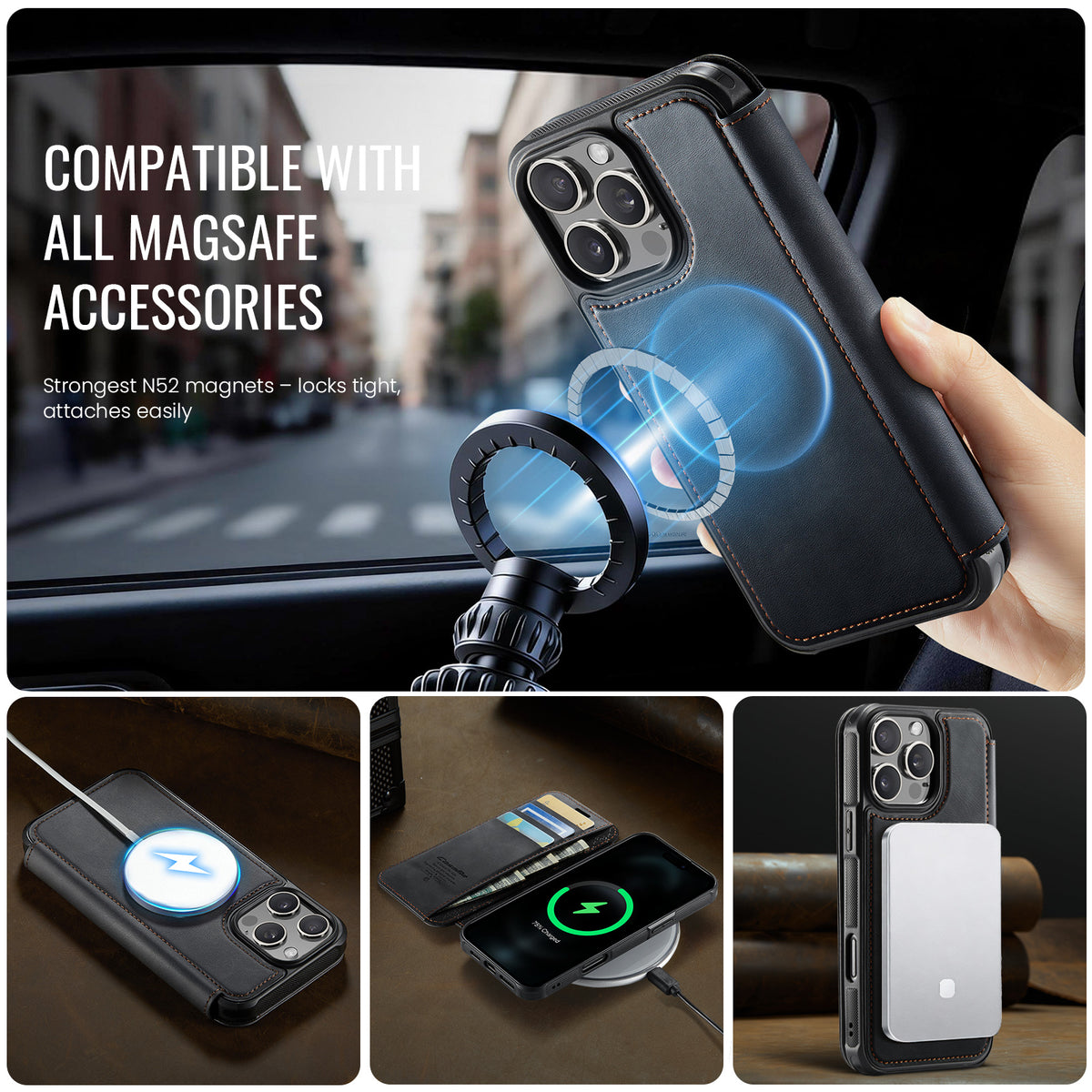CASEME for iPhone 16 Pro Max Case  053  Magnetic RFID Blocking Wallet Flip Leather Phone Cover