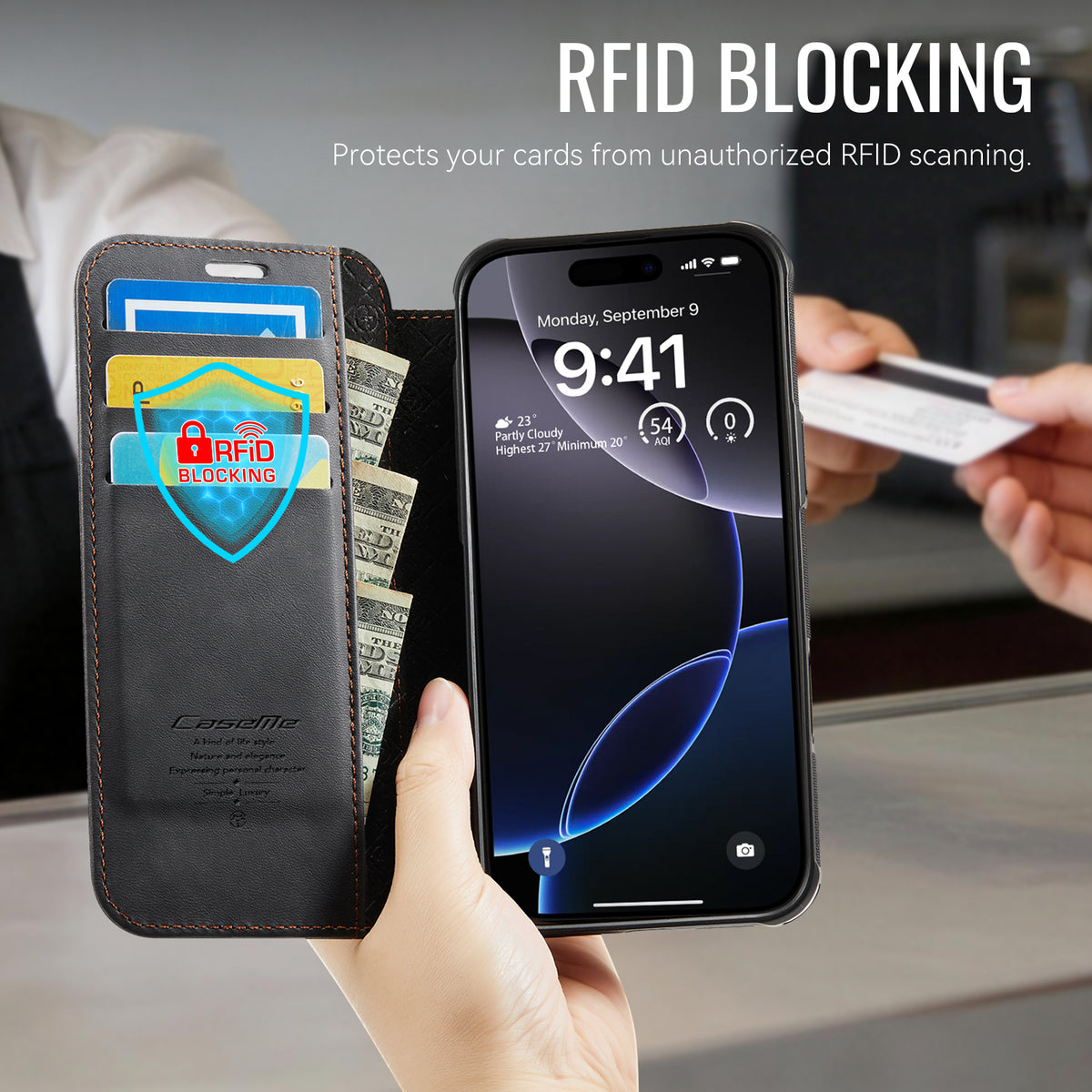 CASEME for iPhone 16 Pro Max Case  053  Magnetic RFID Blocking Wallet Flip Leather Phone Cover