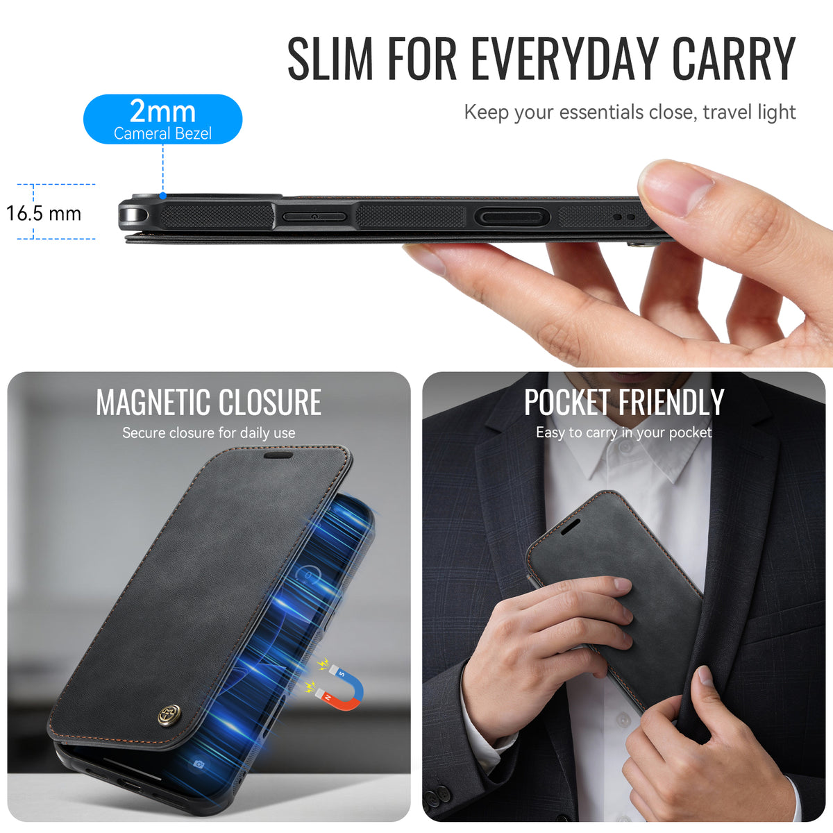 CASEME for iPhone 16 Pro Max Case  053  Magnetic RFID Blocking Wallet Flip Leather Phone Cover
