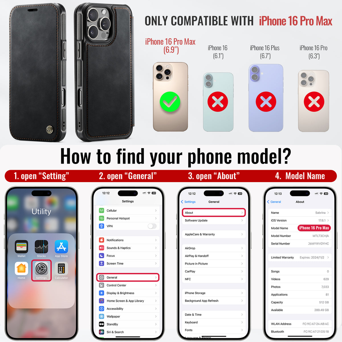 CASEME for iPhone 16 Pro Max Case  053  Magnetic RFID Blocking Wallet Flip Leather Phone Cover