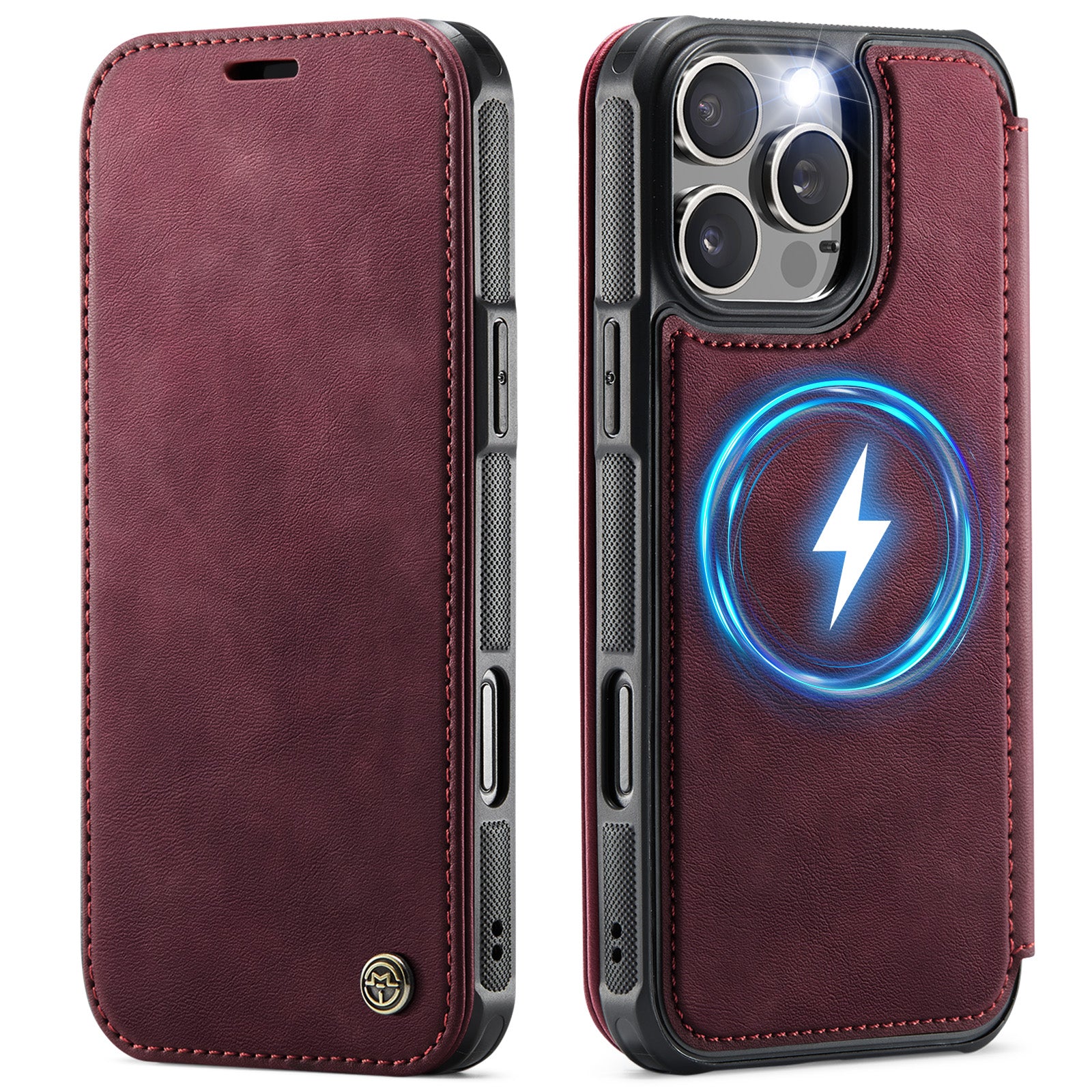 CASEME för iPhone 15 Pro Max-skal 053 Magnetiskt RFID-blockerande plånboksfodral i läder med vikbart lock