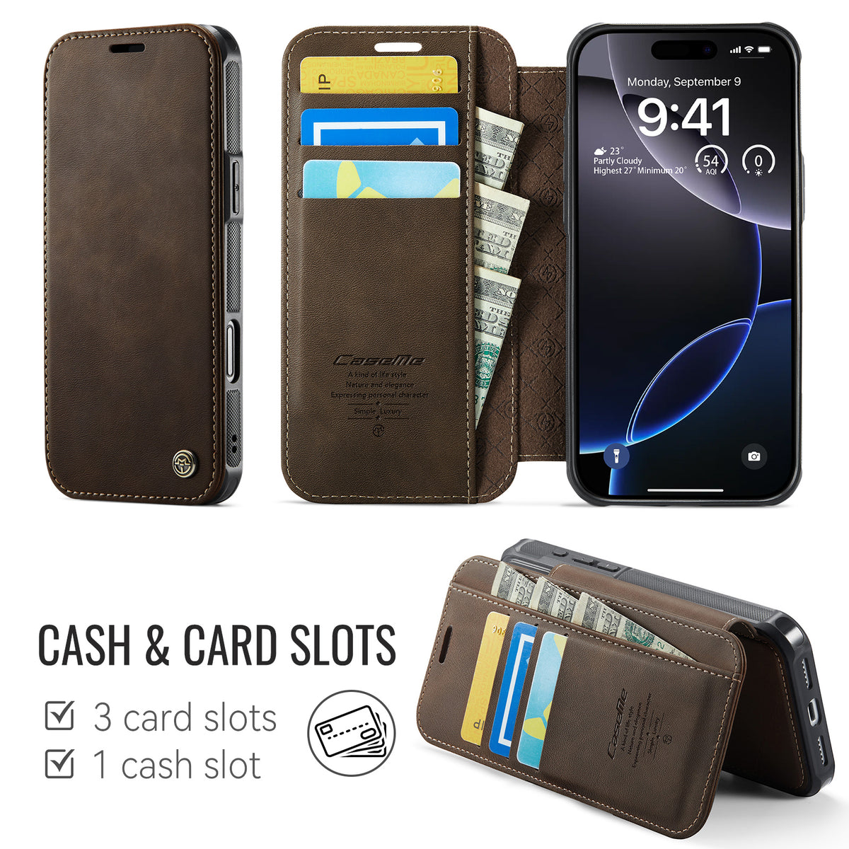 CASEME for iPhone 14 Pro Case  053  Magnetic RFID Blocking Wallet Flip Leather Phone Cover