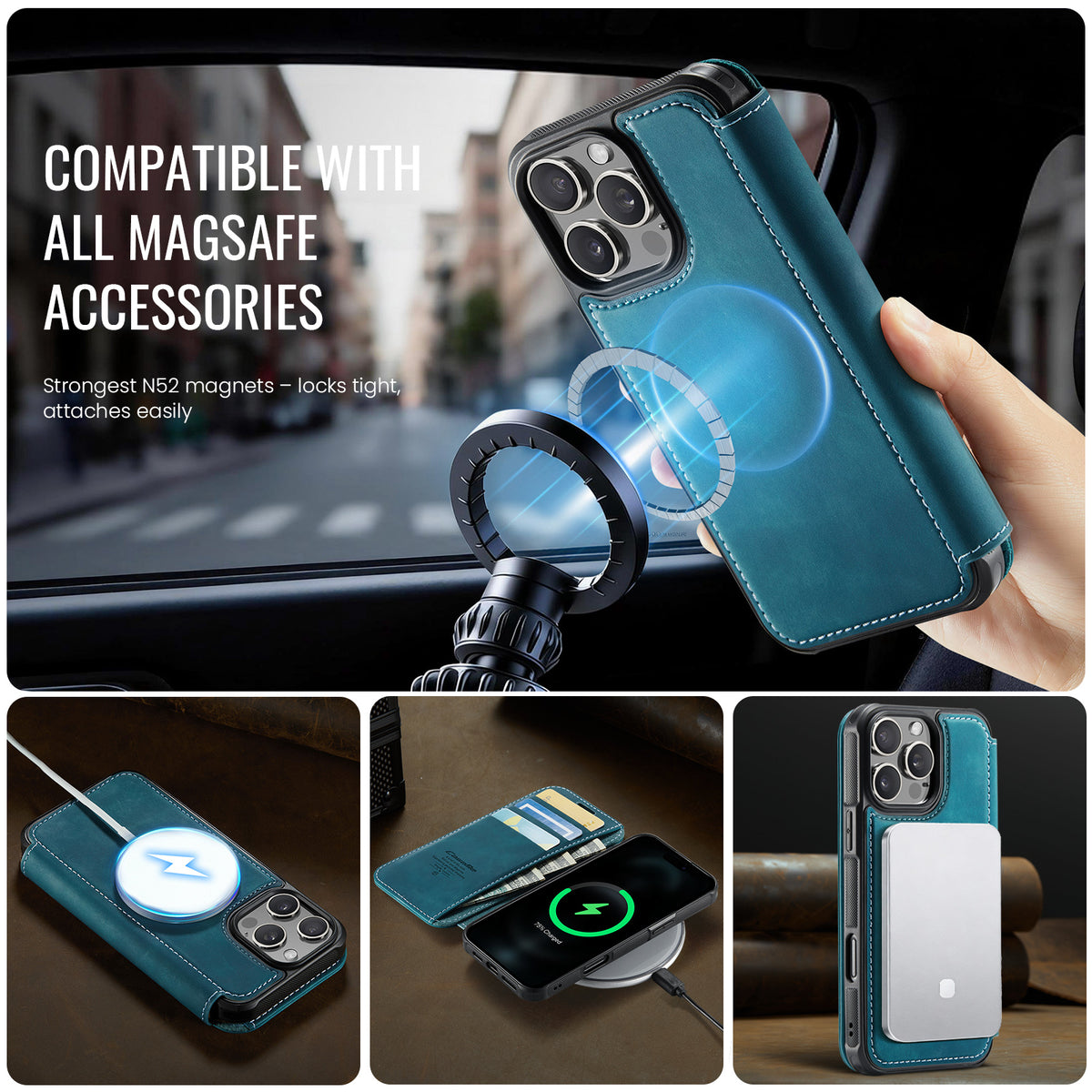 CASEME for iPhone 13 Pro Case  053  Magnetic RFID Blocking Wallet Flip Leather Phone Cover