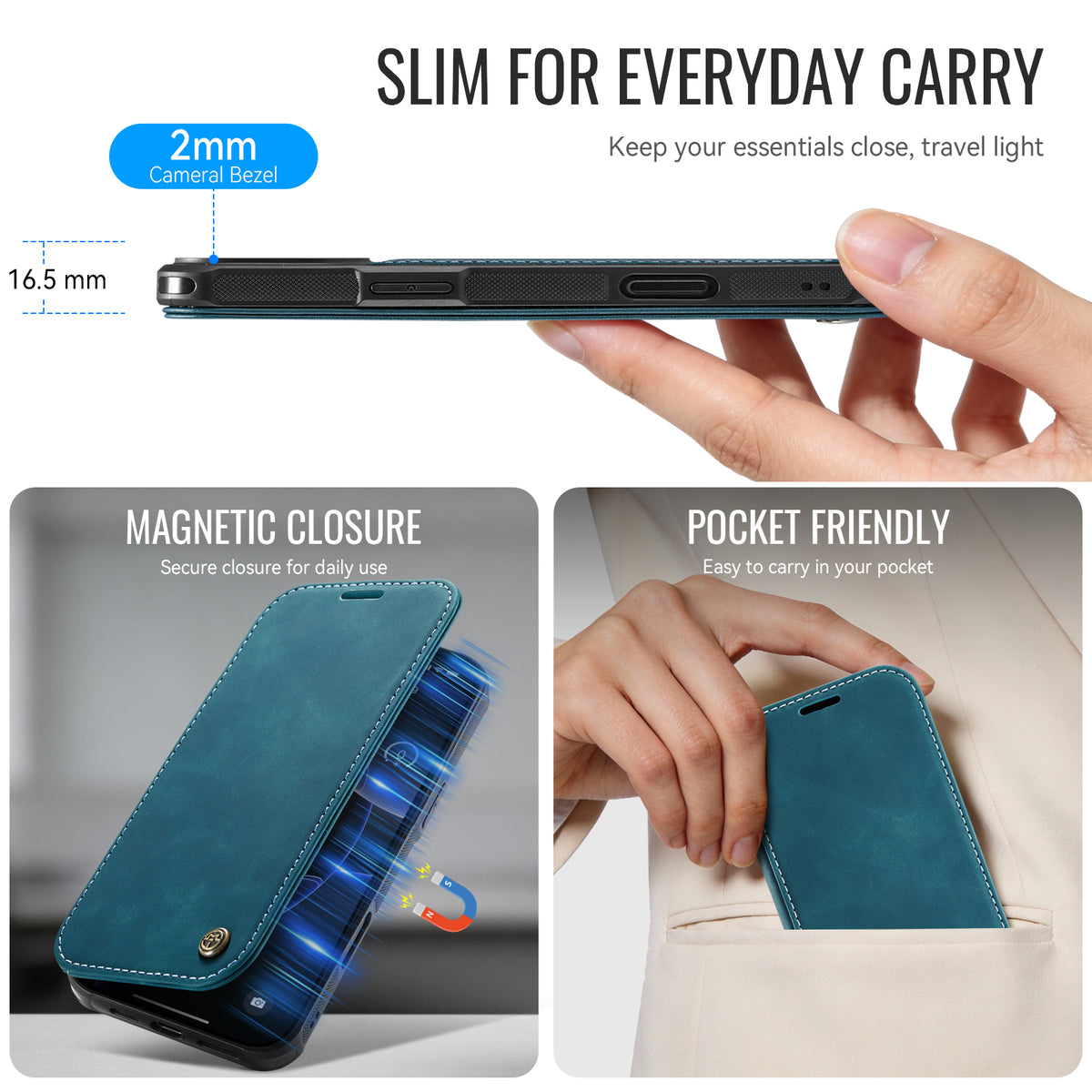 CASEME for iPhone 13 Pro Case  053  Magnetic RFID Blocking Wallet Flip Leather Phone Cover
