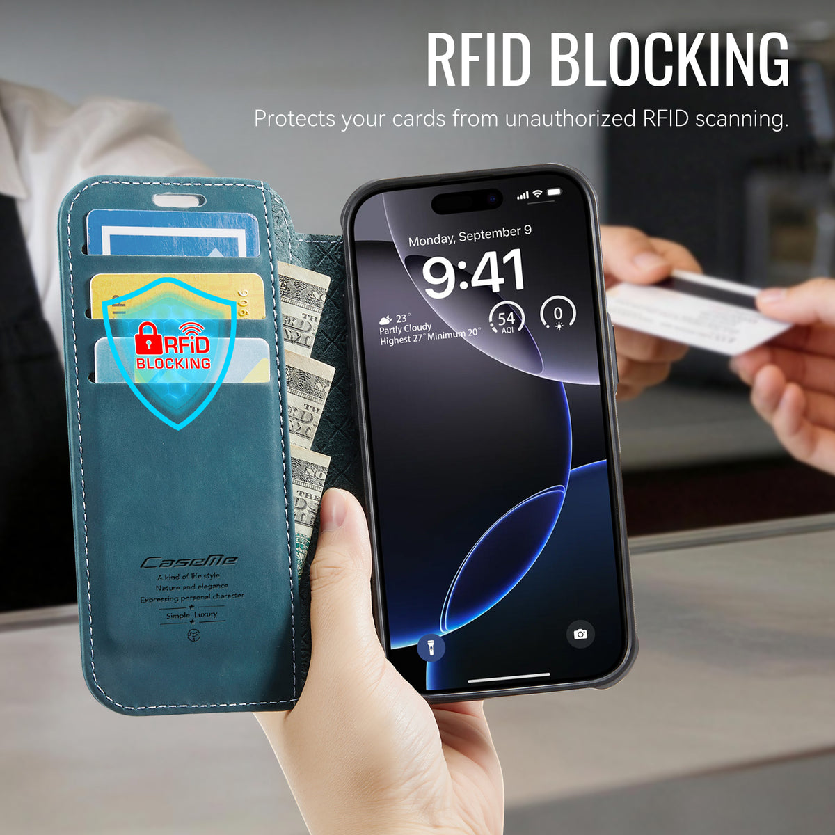 CASEME for iPhone 13 Pro Max Case  053  Magnetic RFID Blocking Wallet Flip Leather Phone Cover