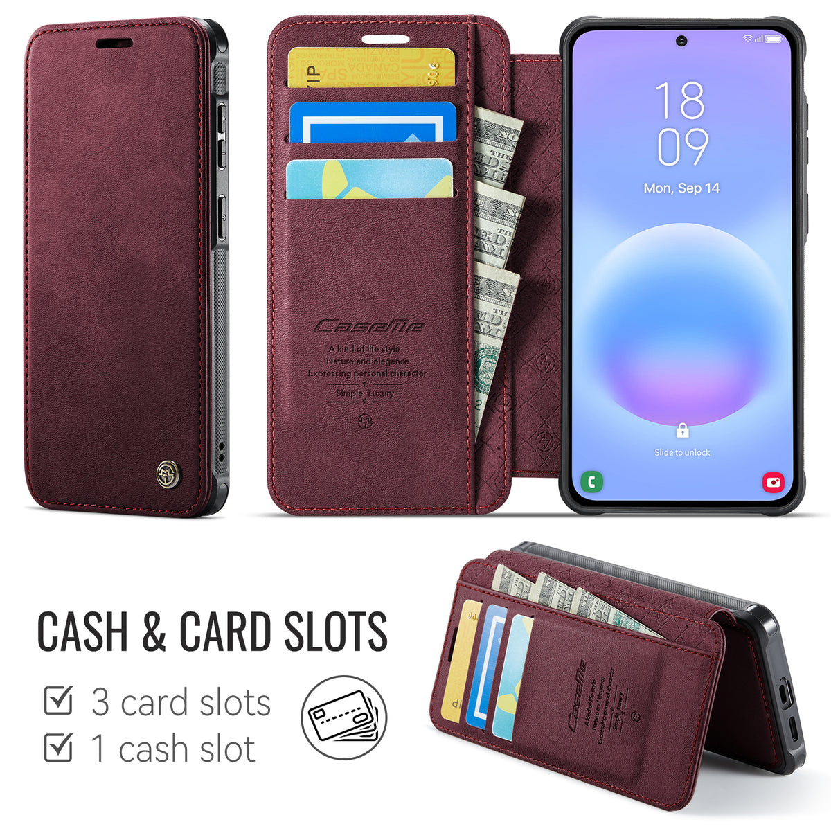 CASEME til Samsung Galaxy A15 5G / Galaxy A15 4G Cover 053 Magnetisk RFID-blokerende pung Flip Læder Telefoncover