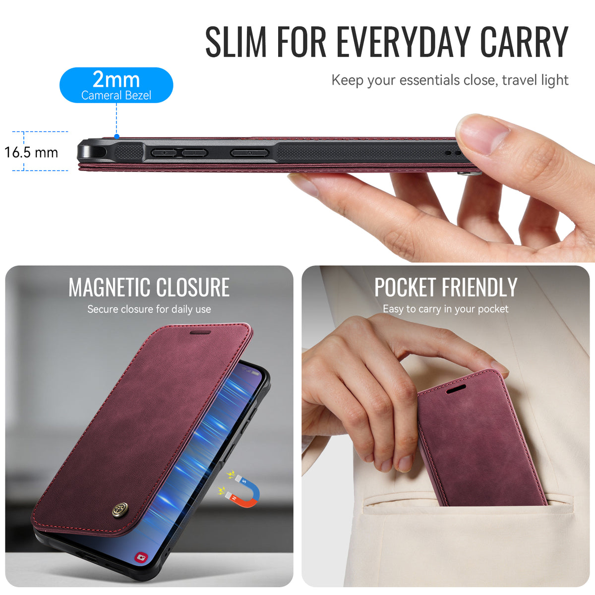 CASEME til Samsung Galaxy A15 5G / Galaxy A15 4G Cover 053 Magnetisk RFID-blokerende pung Flip Læder Telefoncover