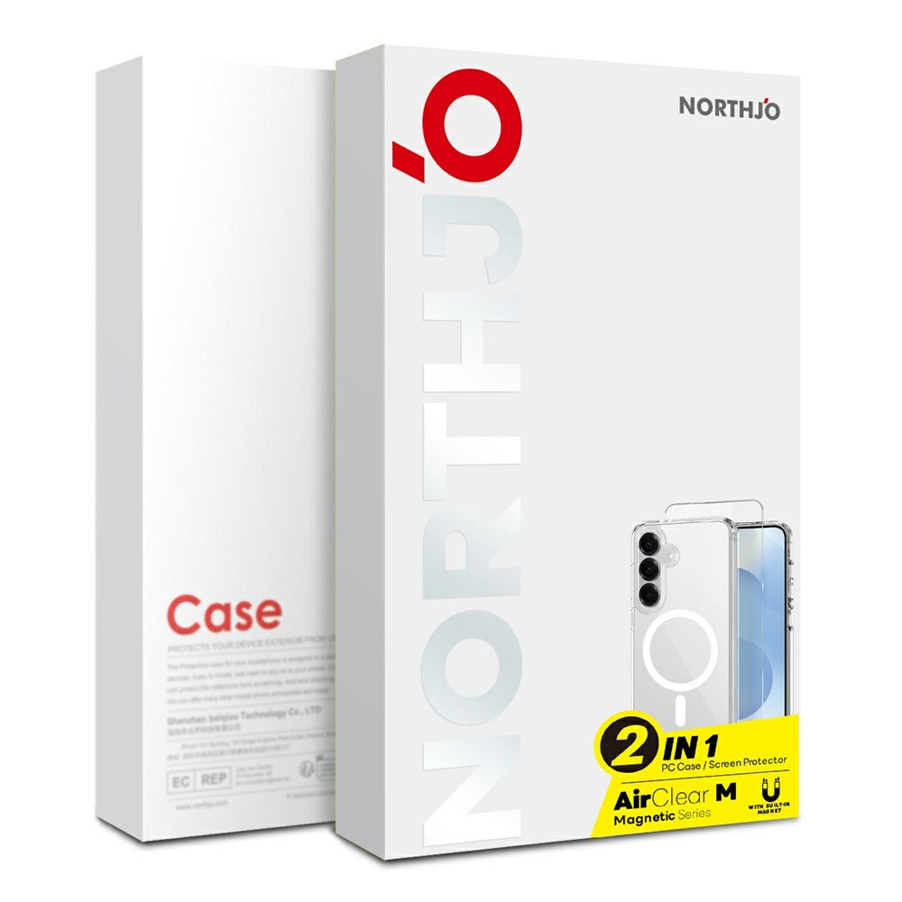 NORTHJO Magnetiskt Skal För Samsung Galaxy S25 FE PC + TPU mobilskal Set med Härdat Glasfilm (Stöder Fingeravtryckslåsning)