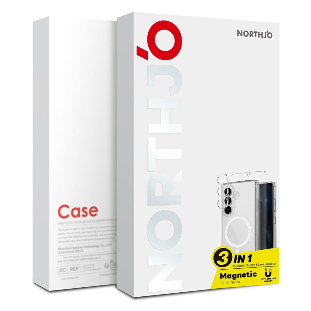 NORTHJO för Samsung Galaxy S25 FE Magnetiskt Skal PC + TPU mobilskal Set med Framskärmskydd + Linsfilm