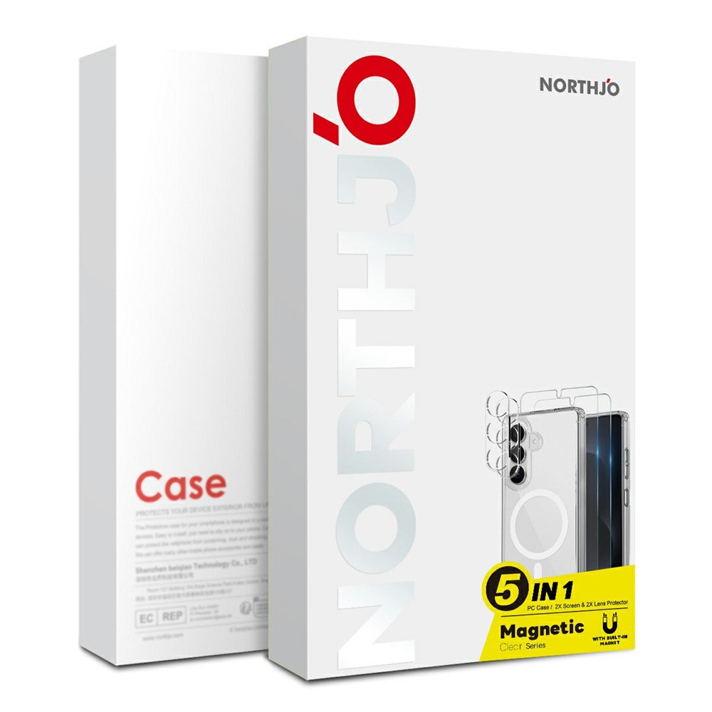 NORTHJO 5-i-1 sæt til Samsung Galaxy S26 FE Magnetisk Cover PC + TPU Telefoncover med 2 Skærmbeskyttere + 2 Linsefilm