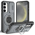 For Samsung Galaxy S24  /  S25 Magnetic Case Slide Camera Cover Rotary Kickstand PC + TPU Phone Shell