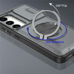 For Samsung Galaxy S24  /  S25 Magnetic Case Slide Camera Cover Rotary Kickstand PC + TPU Phone Shell
