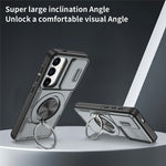 For Samsung Galaxy S24  /  S25 Magnetic Case Slide Camera Cover Rotary Kickstand PC + TPU Phone Shell