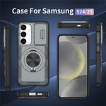 For Samsung Galaxy S24  /  S25 Magnetic Case Slide Camera Cover Rotary Kickstand PC + TPU Phone Shell