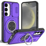 For Samsung Galaxy S24  /  S25 Magnetic Case Slide Camera Cover Rotary Kickstand PC + TPU Phone Shell