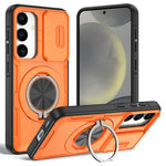 For Samsung Galaxy S24  /  S25 Magnetic Case Slide Camera Cover Rotary Kickstand PC + TPU Phone Shell