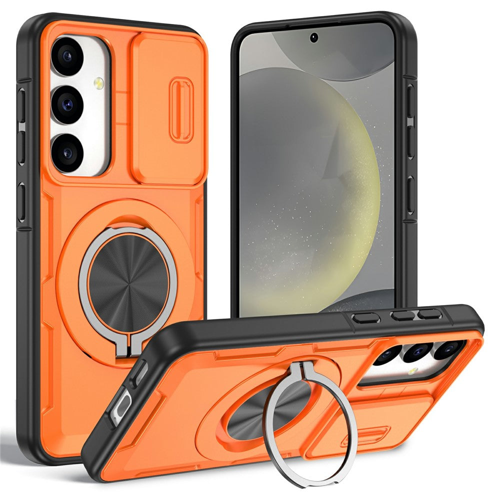 For Samsung Galaxy S24  /  S25 Magnetic Case Slide Camera Cover Rotary Kickstand PC + TPU Phone Shell