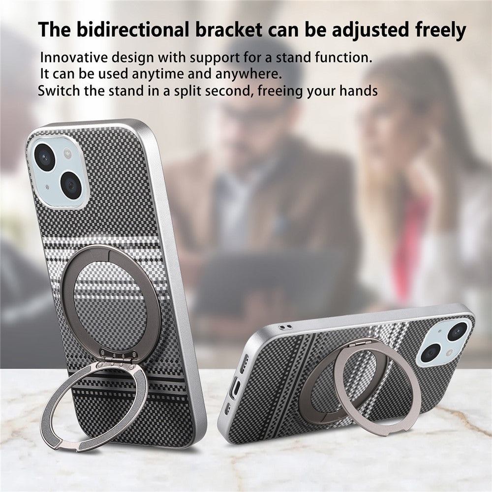 For iPhone 15 Case Magnetic Kickstand PU Leather + PC + TPU Gradient Phone Cover