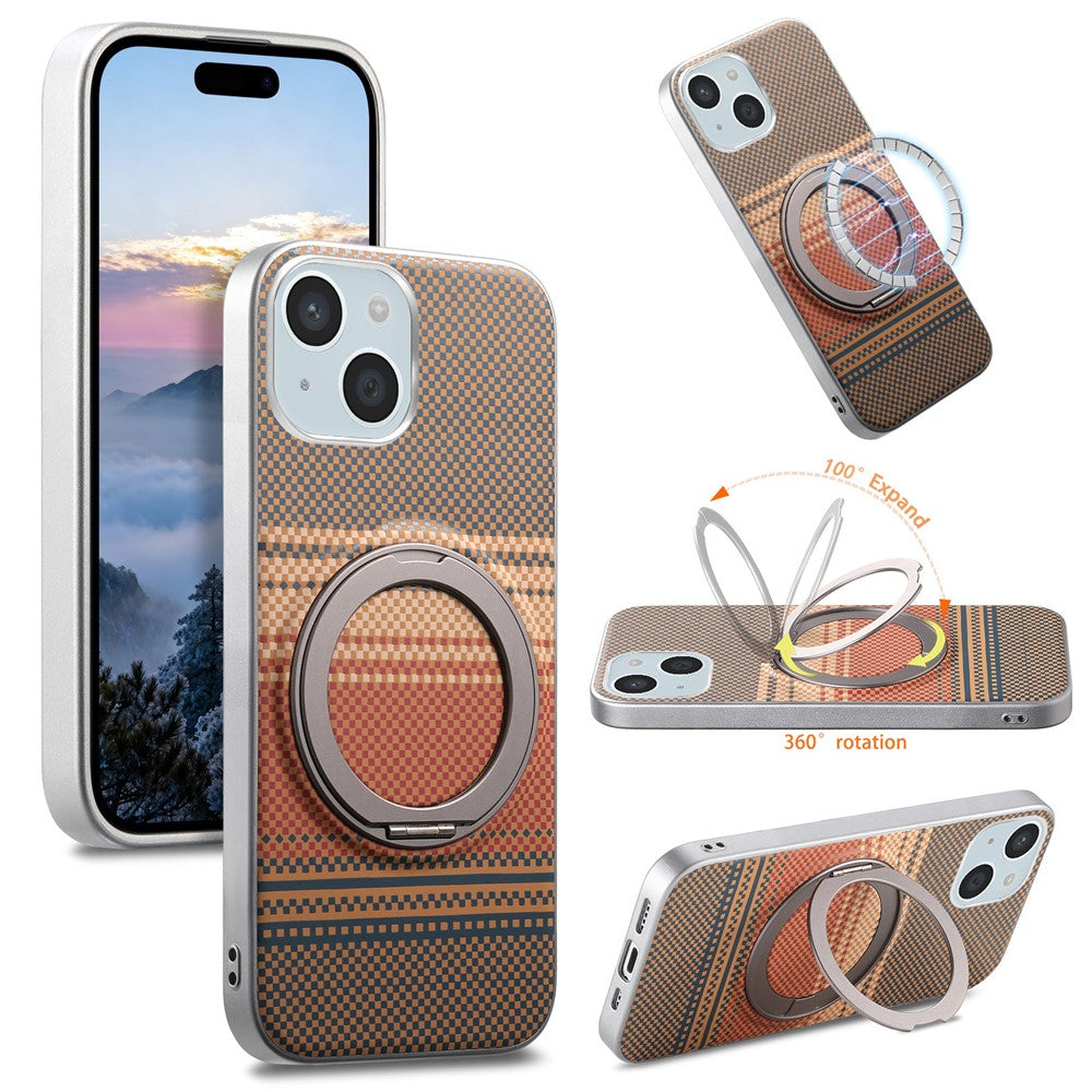 For iPhone 15 Case Magnetic Kickstand PU Leather + PC + TPU Gradient Phone Cover