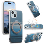 For iPhone 15 Case Magnetic Kickstand PU Leather + PC + TPU Gradient Phone Cover