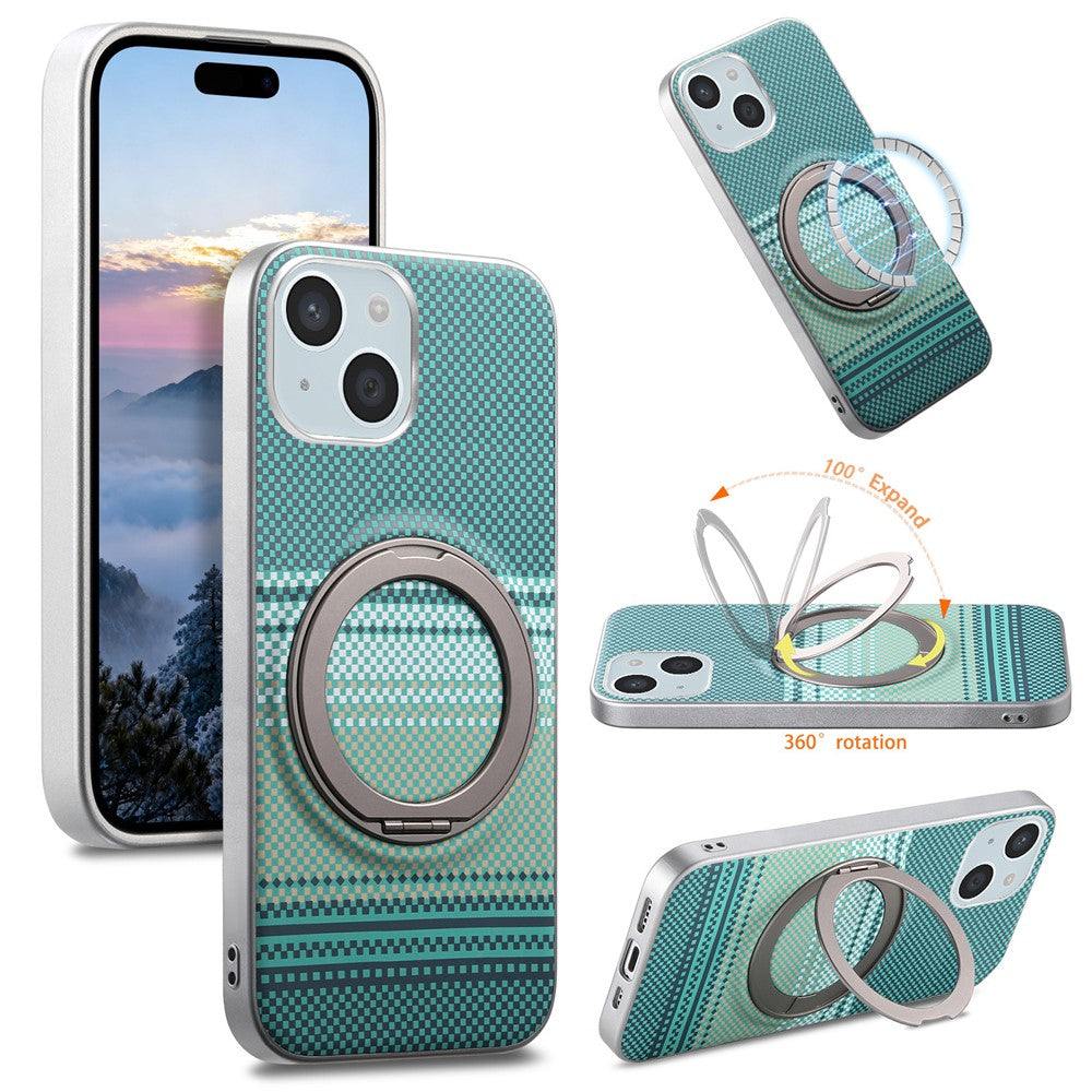 For iPhone 15 Case Magnetic Kickstand PU Leather + PC + TPU Gradient Phone Cover