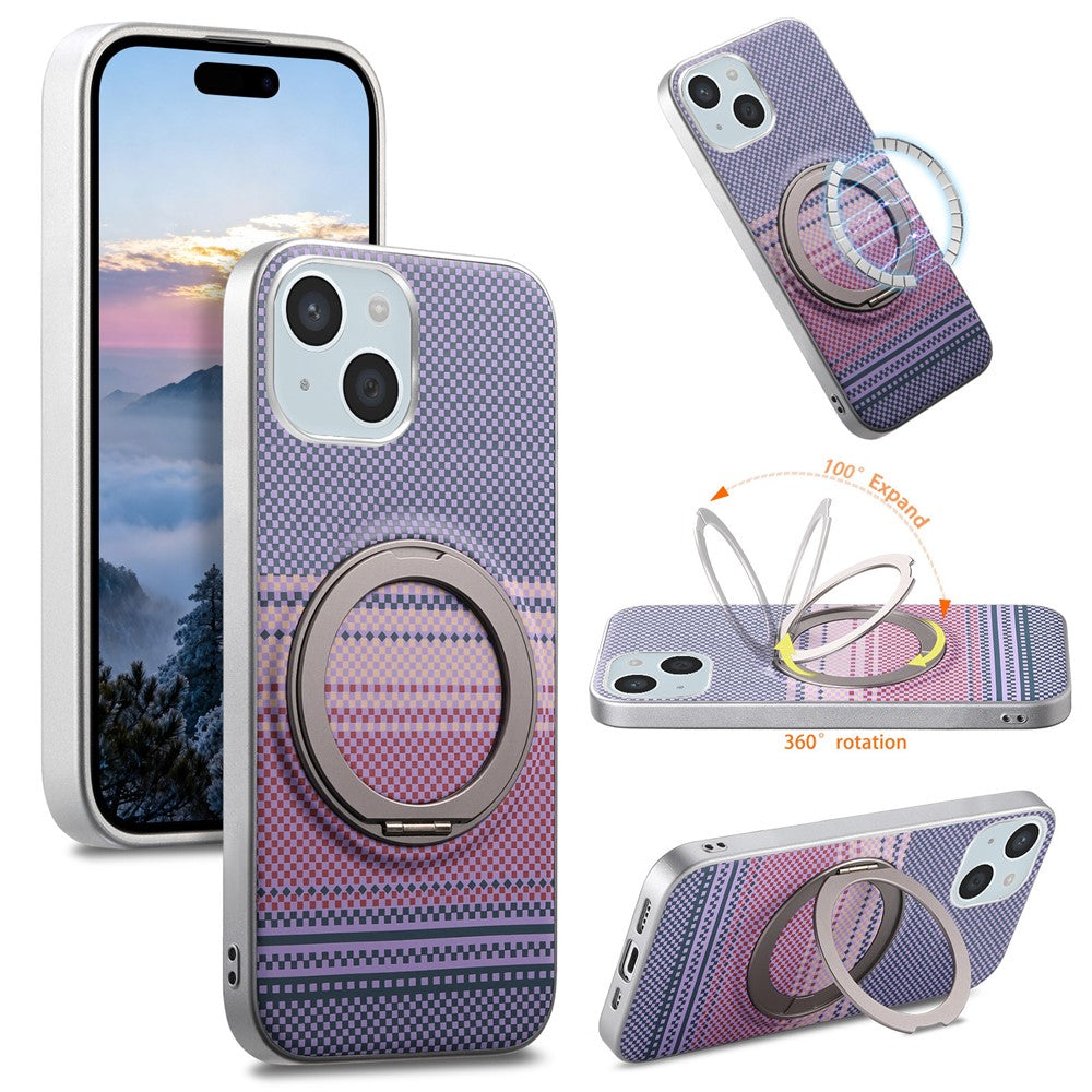 For iPhone 15 Case Magnetic Kickstand PU Leather + PC + TPU Gradient Phone Cover