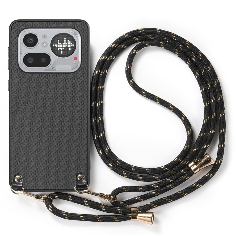 For Nothing Phone (4a) Pro Case Carbon Fiber Texture Hybrid Phone Back Cover with Adjustable Strap