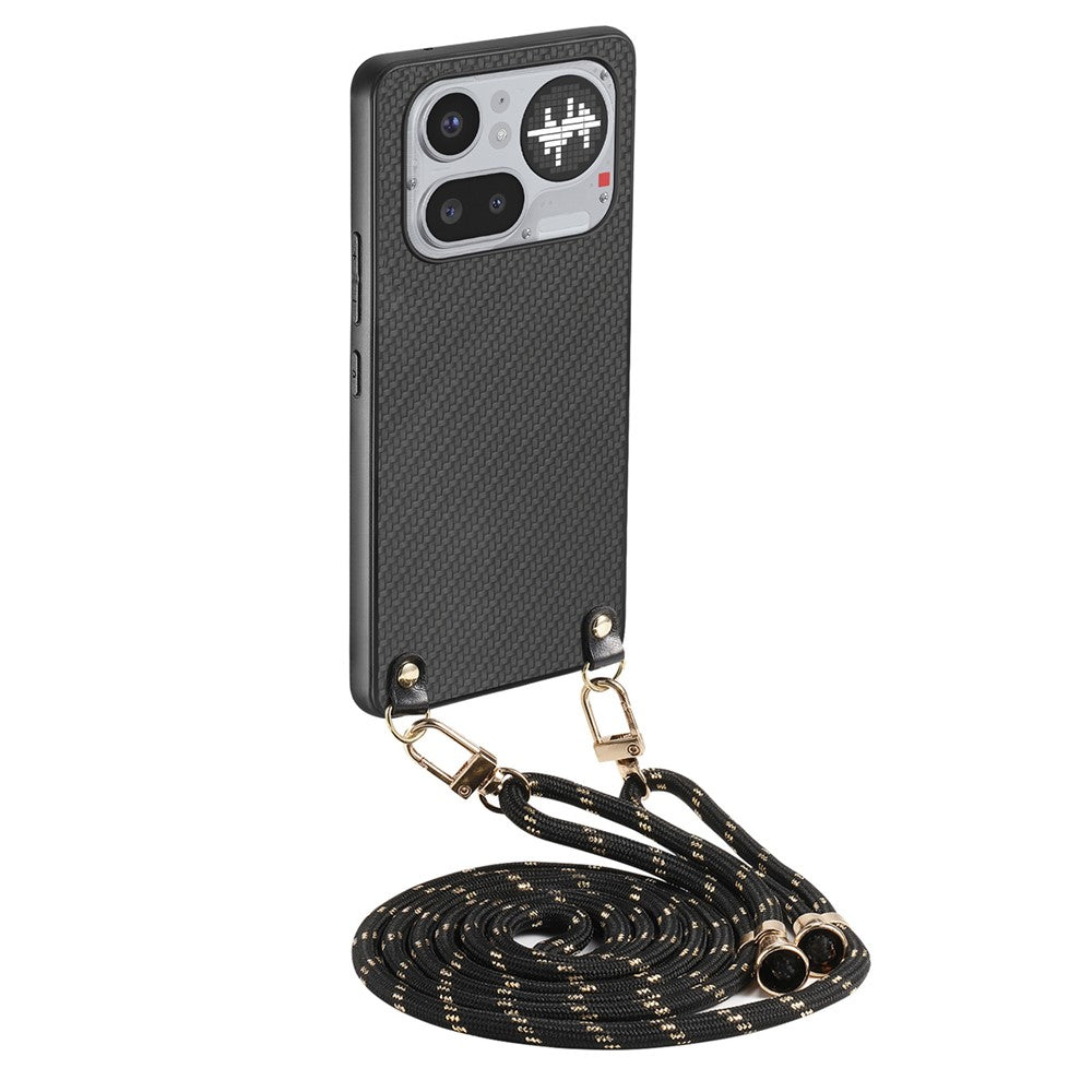 For Nothing Phone (4a) Pro Case Carbon Fiber Texture Hybrid Phone Back Cover with Adjustable Strap