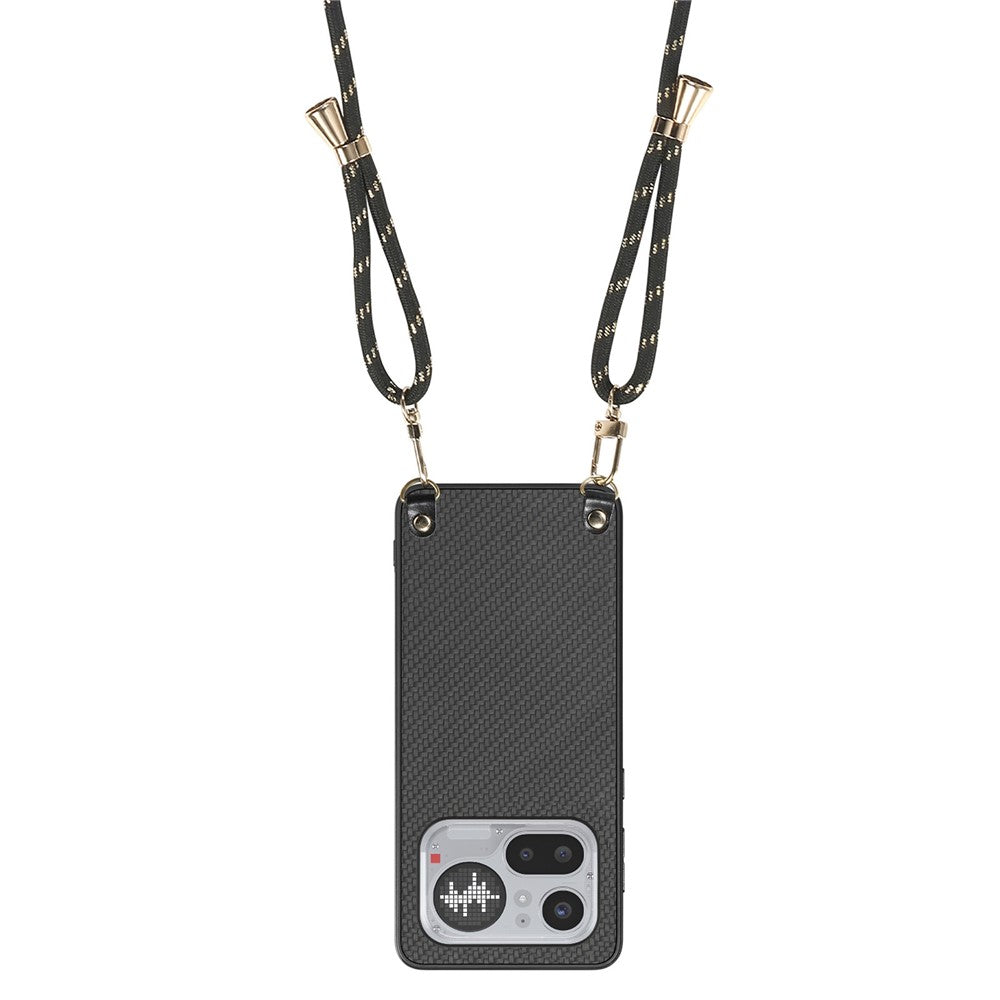 For Nothing Phone (4a) Pro Case Carbon Fiber Texture Hybrid Phone Back Cover with Adjustable Strap