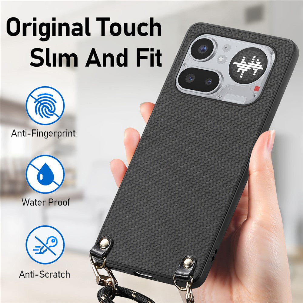 For Nothing Phone (4a) Pro Case Carbon Fiber Texture Hybrid Phone Back Cover with Adjustable Strap
