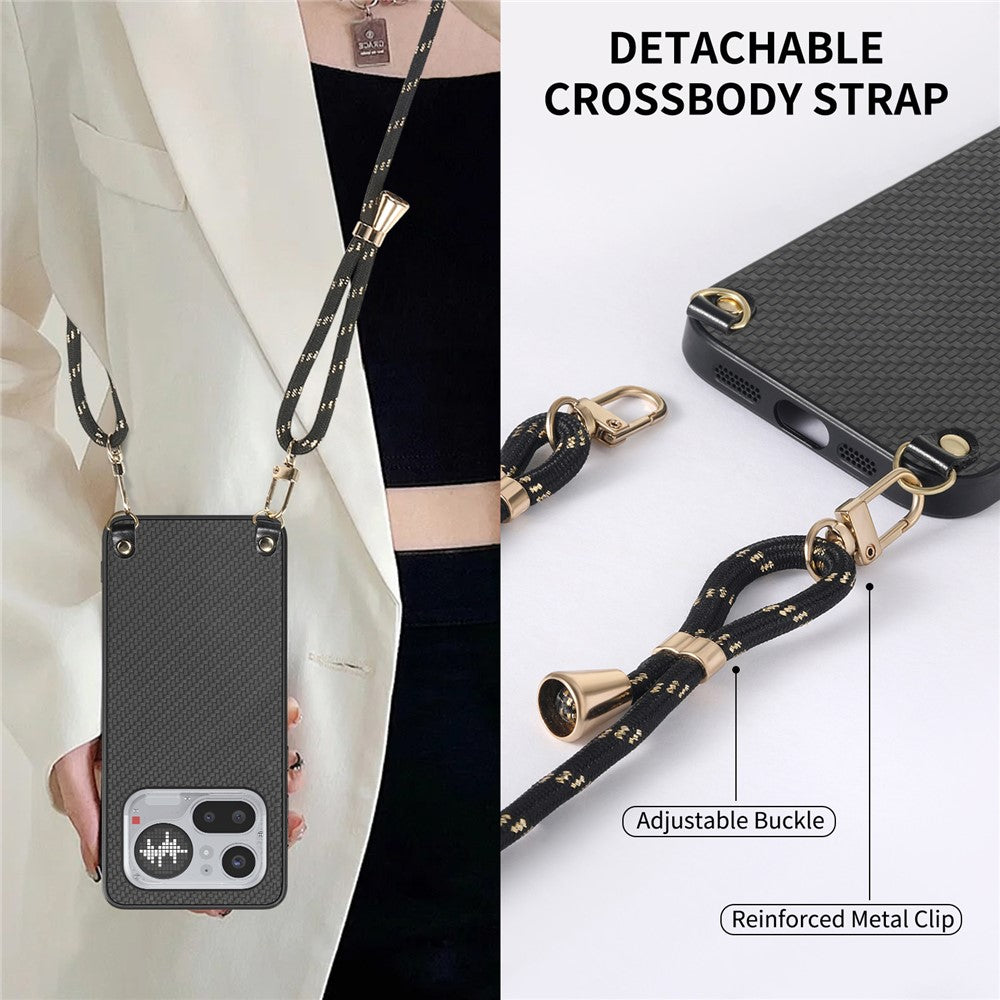For Nothing Phone (4a) Pro Case Carbon Fiber Texture Hybrid Phone Back Cover with Adjustable Strap