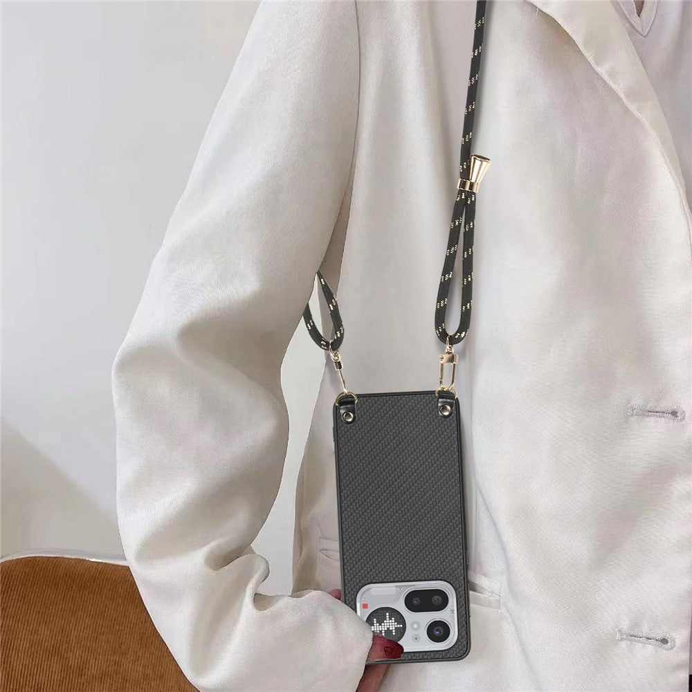 For Nothing Phone (4a) Pro Case Carbon Fiber Texture Hybrid Phone Back Cover with Adjustable Strap