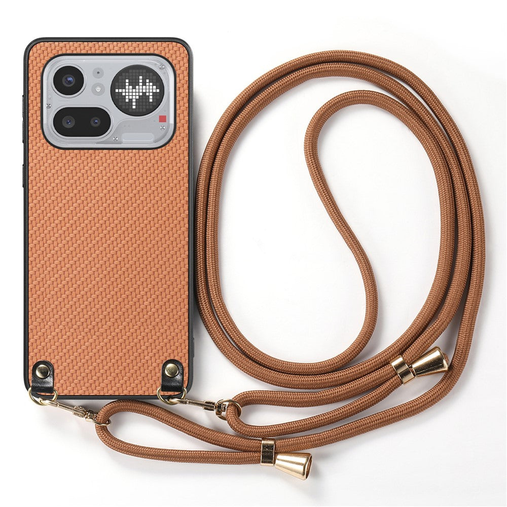For Nothing Phone (4a) Pro Case Carbon Fiber Texture Hybrid Phone Back Cover with Adjustable Strap