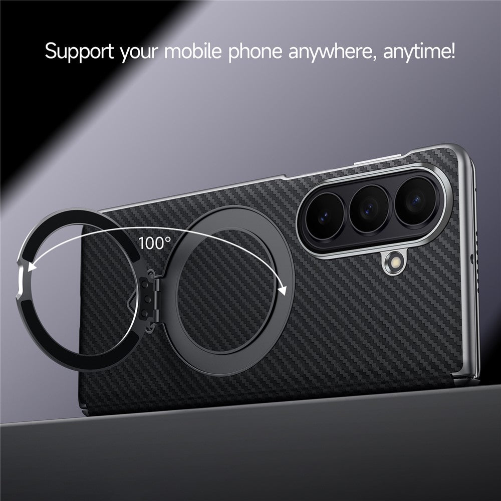 SULADA For Samsung	Galaxy Z Fold8 Ultra Magnetic Case Kickstand PU + PC Phone Cover Carbon Fiber Texture