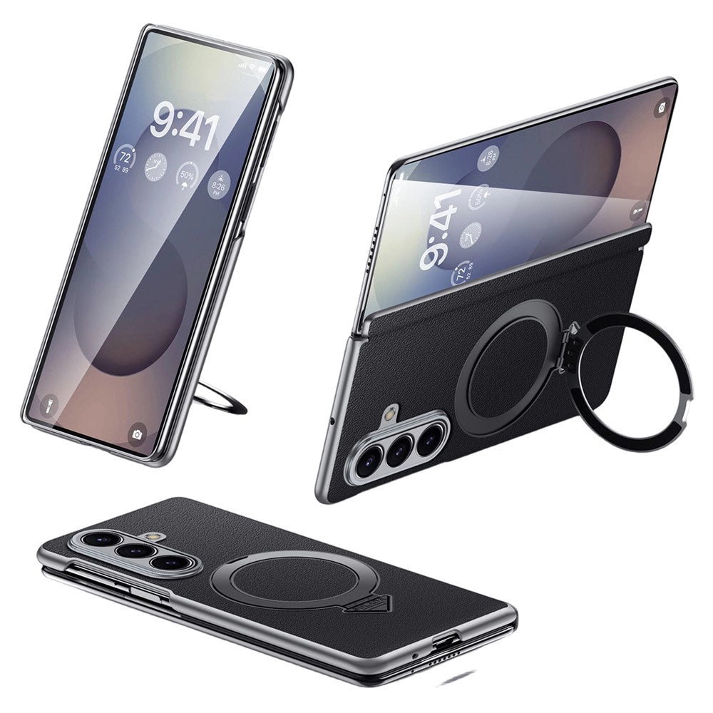 Til Samsung Galaxy Z Fold7 5G Magnetisk Etui Ægte Koskind + PC Støtteben Telefoncover