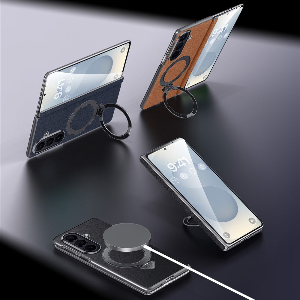 Til Samsung Galaxy Z Fold7 5G Magnetisk Etui Ægte Koskind + PC Støtteben Telefoncover