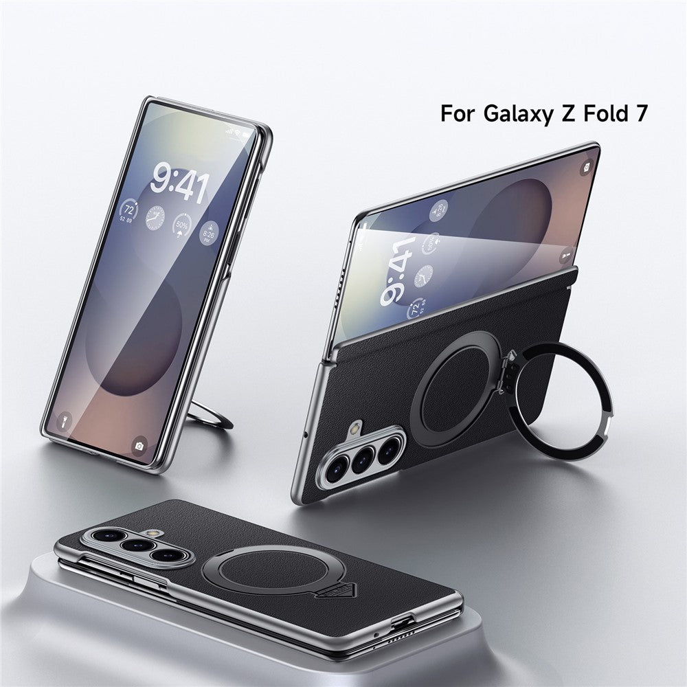 Til Samsung Galaxy Z Fold7 5G Magnetisk Etui Ægte Koskind + PC Støtteben Telefoncover