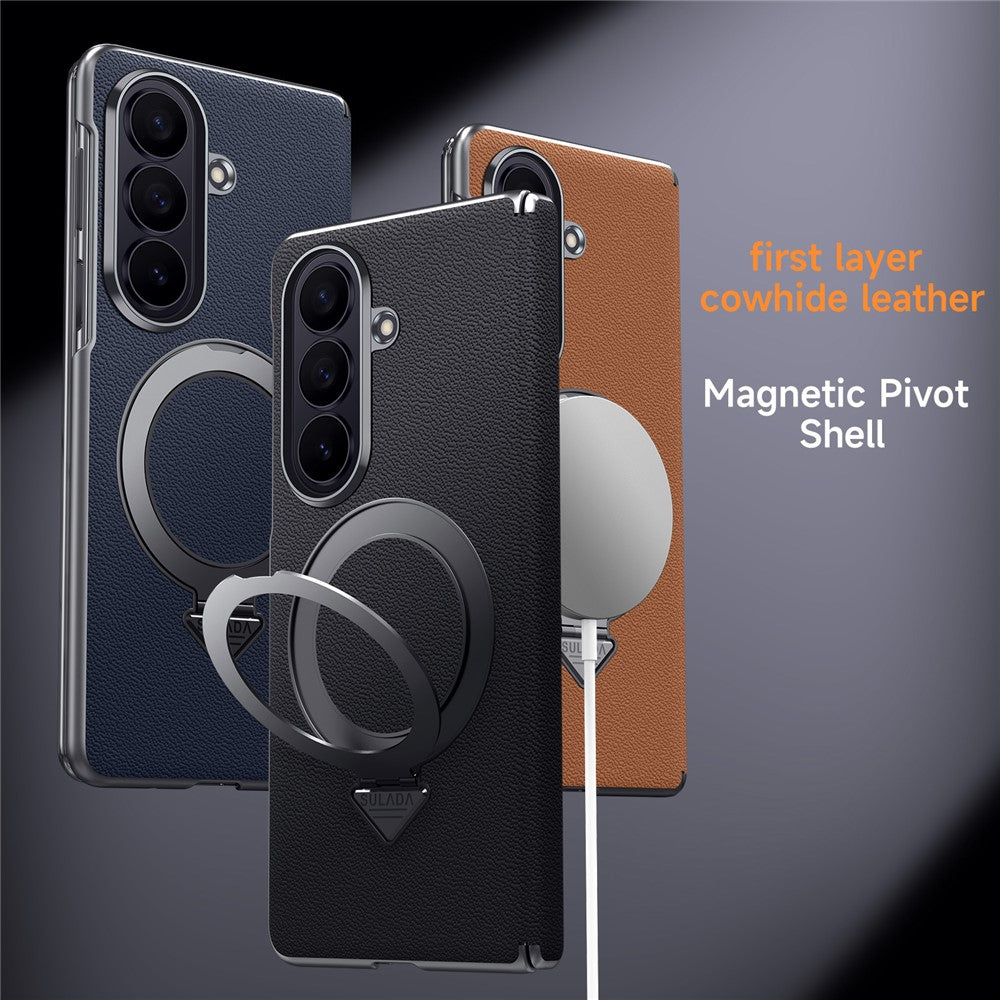 Til Samsung Galaxy Z Fold7 5G Magnetisk Etui Ægte Koskind + PC Støtteben Telefoncover