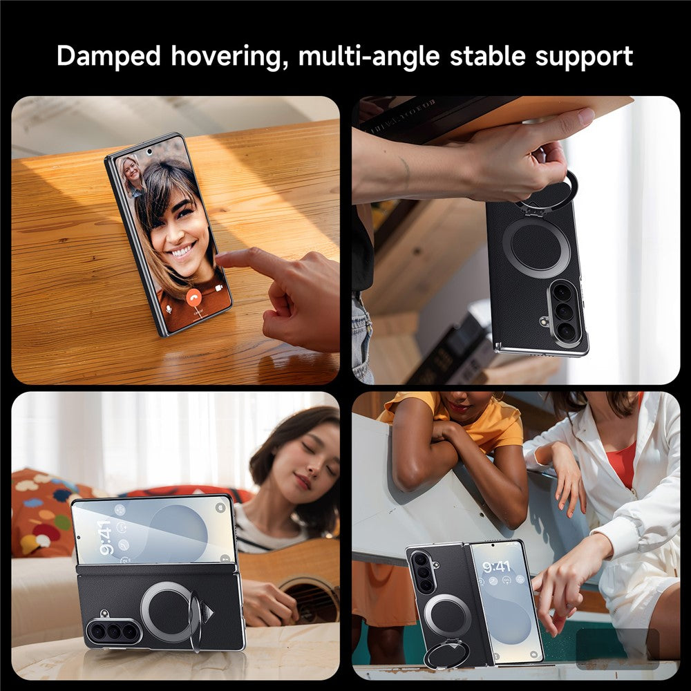Til Samsung Galaxy Z Fold7 5G Magnetisk Etui Ægte Koskind + PC Støtteben Telefoncover
