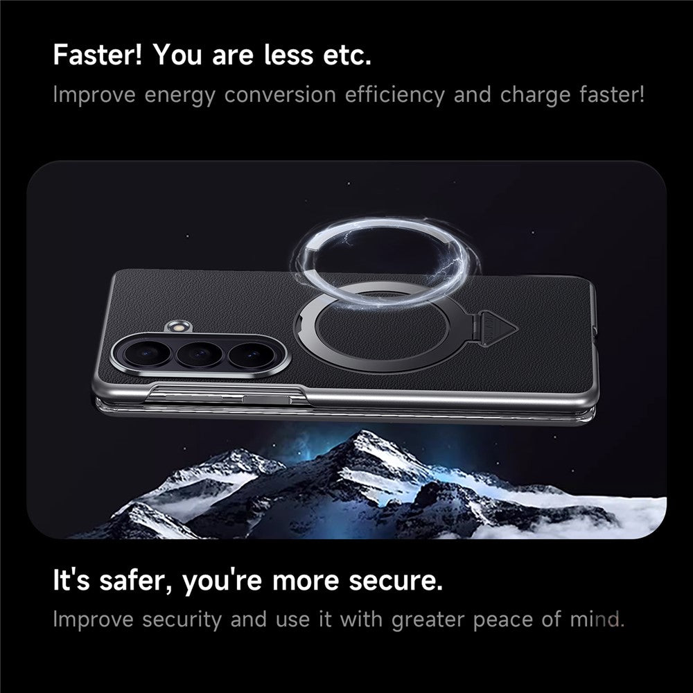 Til Samsung Galaxy Z Fold7 5G Magnetisk Etui Ægte Koskind + PC Støtteben Telefoncover