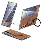 Til Samsung Galaxy Z Fold7 5G Magnetisk Etui Ægte Koskind + PC Støtteben Telefoncover