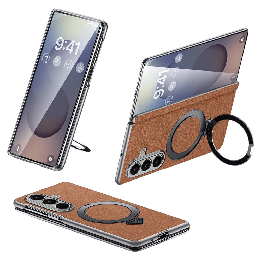 Til Samsung Galaxy Z Fold7 5G Magnetisk Etui Ægte Koskind + PC Støtteben Telefoncover