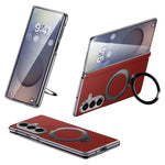 Til Samsung Galaxy Z Fold7 5G Magnetisk Etui Ægte Koskind + PC Støtteben Telefoncover