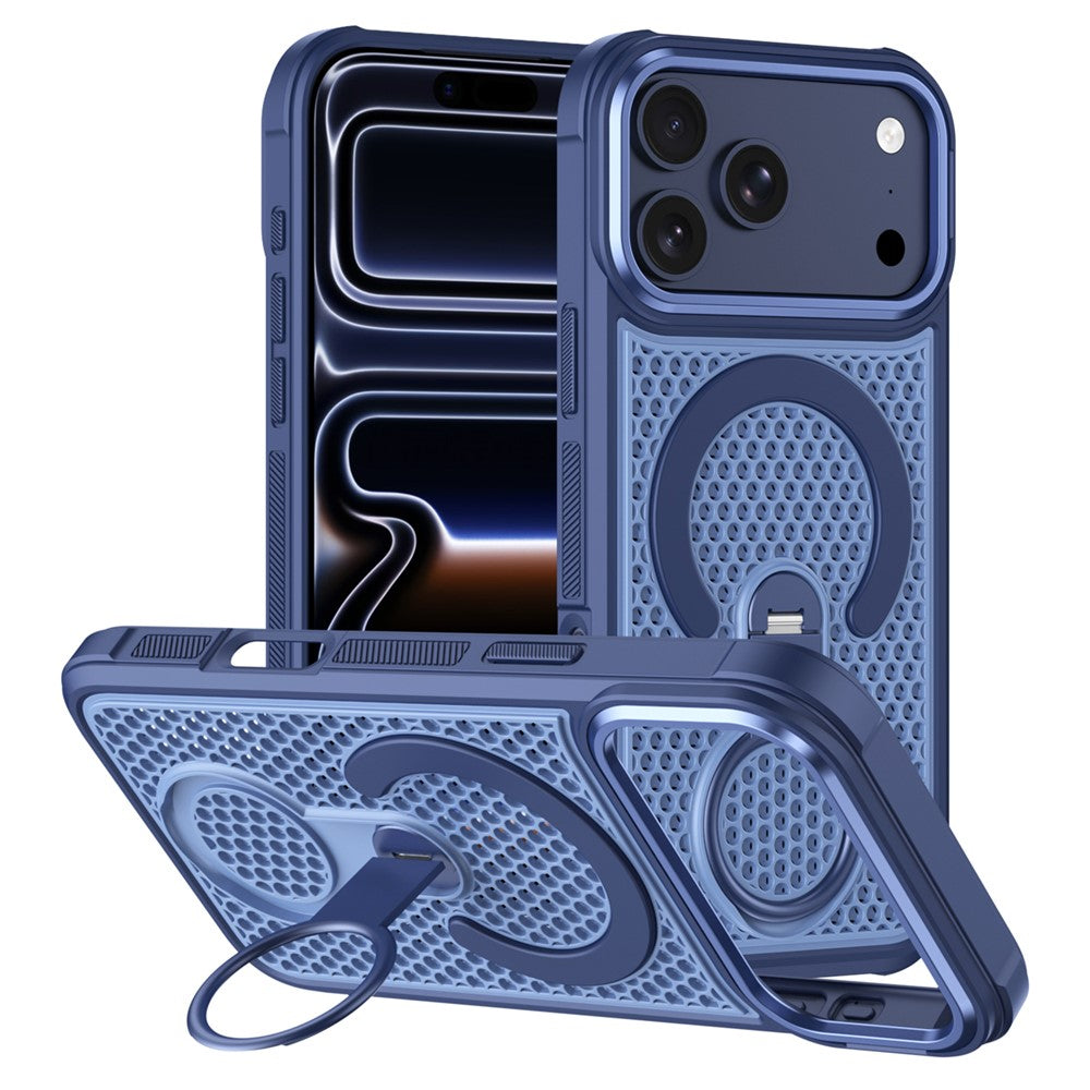 Til iPhone 18 Pro Max / 17 Pro Max magnetisk cover med 360° roterende ringstativ, varmeafledende bikube PC TPU cover kompatibel med MagSafe
