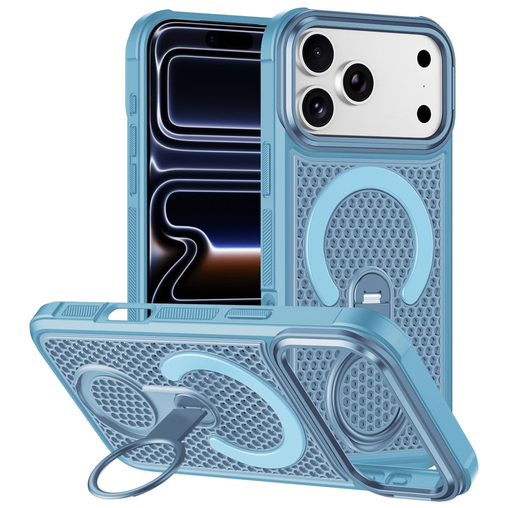 Til iPhone 18 Pro Max / 17 Pro Max magnetisk cover med 360° roterende ringstativ, varmeafledende bikube PC TPU cover kompatibel med MagSafe