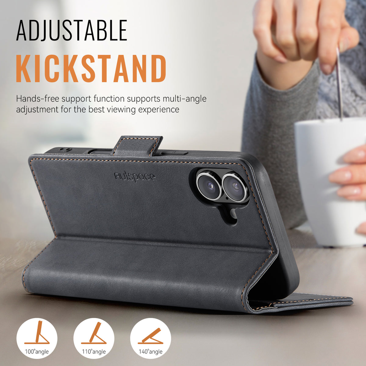 AUTSPACE for iPhone 17 Case A11 RFID Blocking Retro Leather Cell Phone Wallet Cover