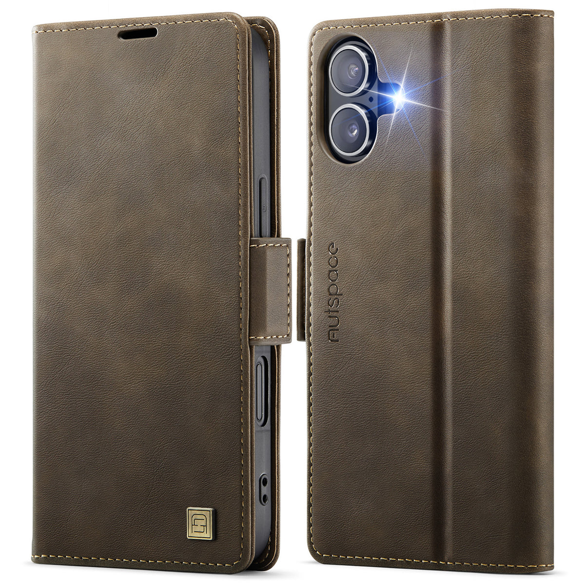 AUTSPACE for iPhone 17 Case A11 RFID Blocking Retro Leather Cell Phone Wallet Cover