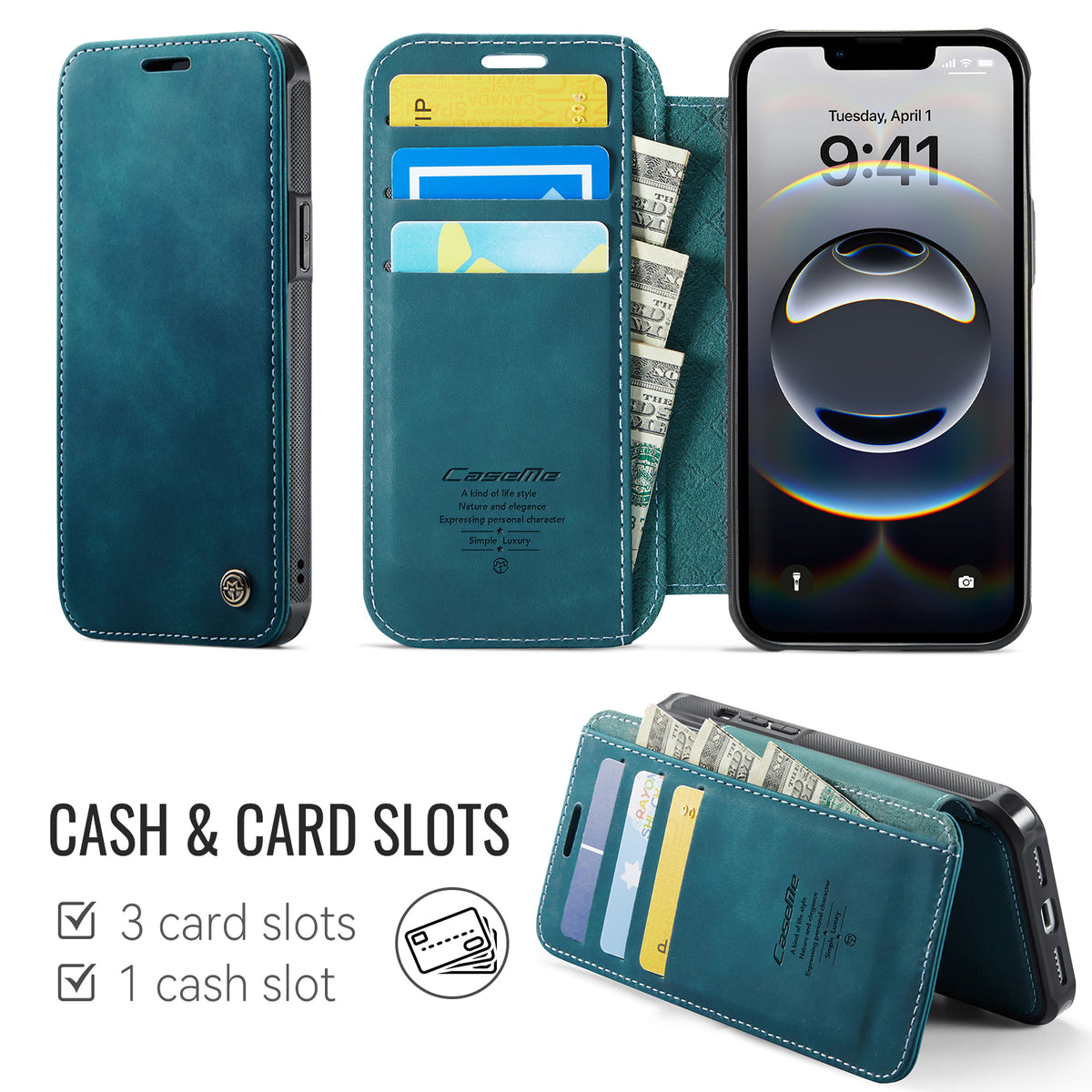 CASEME for iPhone 16e / iPhone 17e Case  053  Magnetic RFID Blocking Wallet Flip Leather Phone Cover